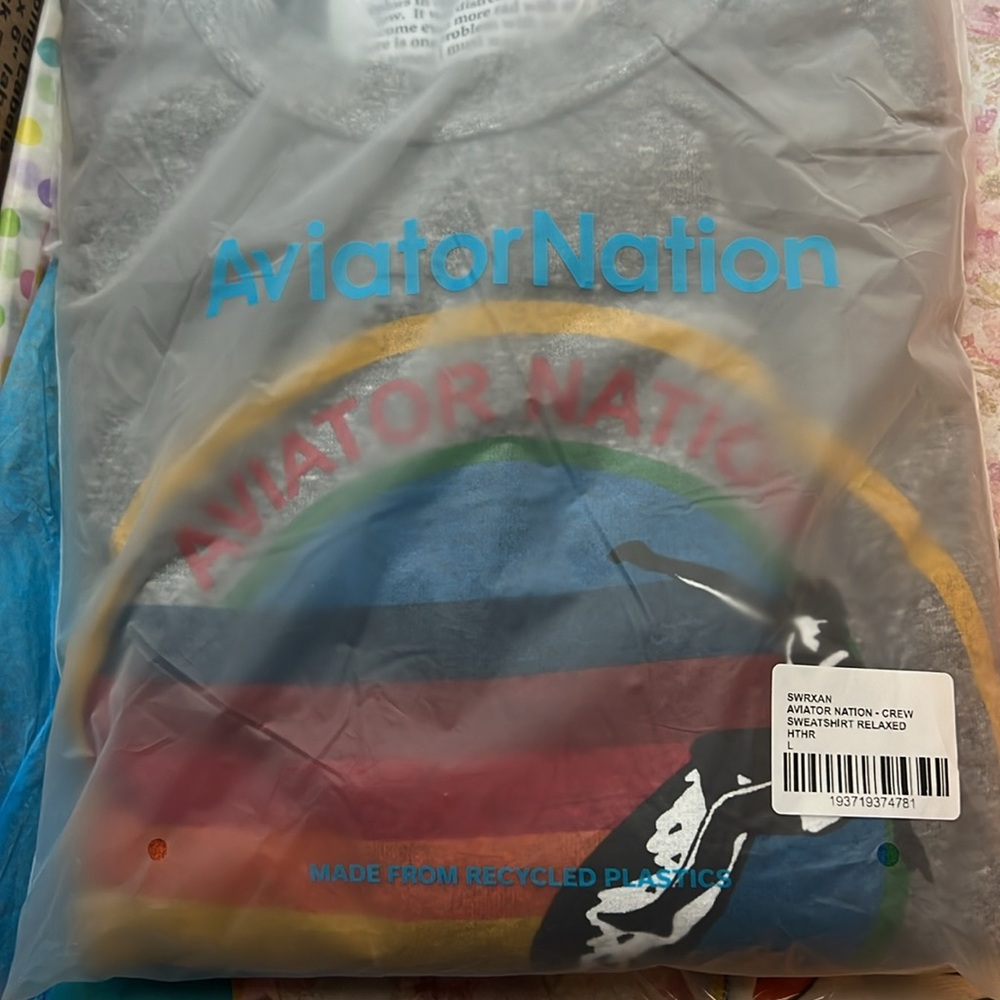 NWT AVIATOR NATION UNISEX RELAXED CREWSWEATSHIRT - HEATHER GREY Logo SZ L - Picture 10 of 12